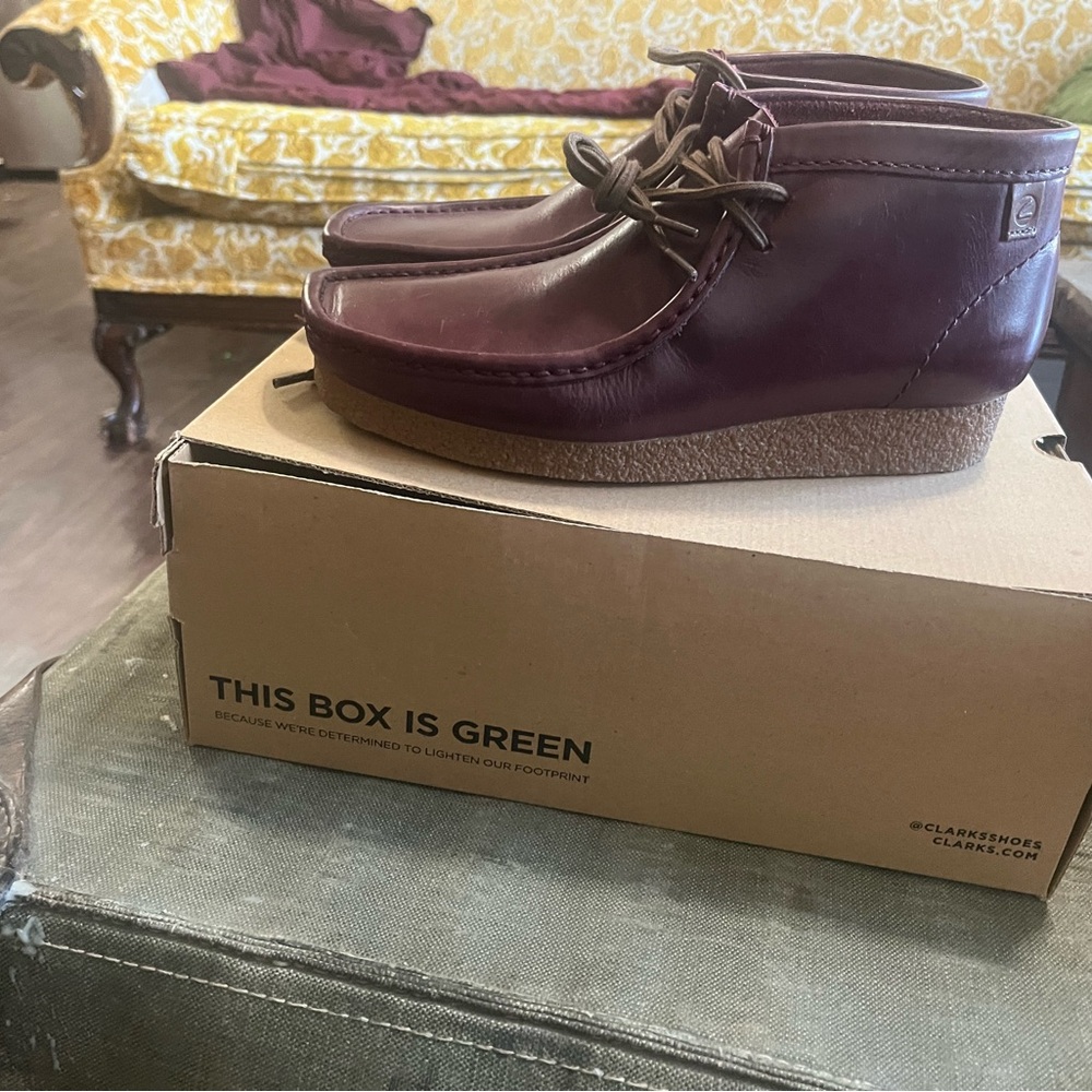 Clarks Burgundy Leather Lace-Up Boots
